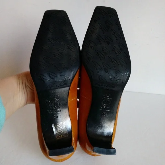 5 - 5.5 CANGO & RINALDI Italy Leather shoes low heel Y2K Ochre Yellow - Picture 8 of 13